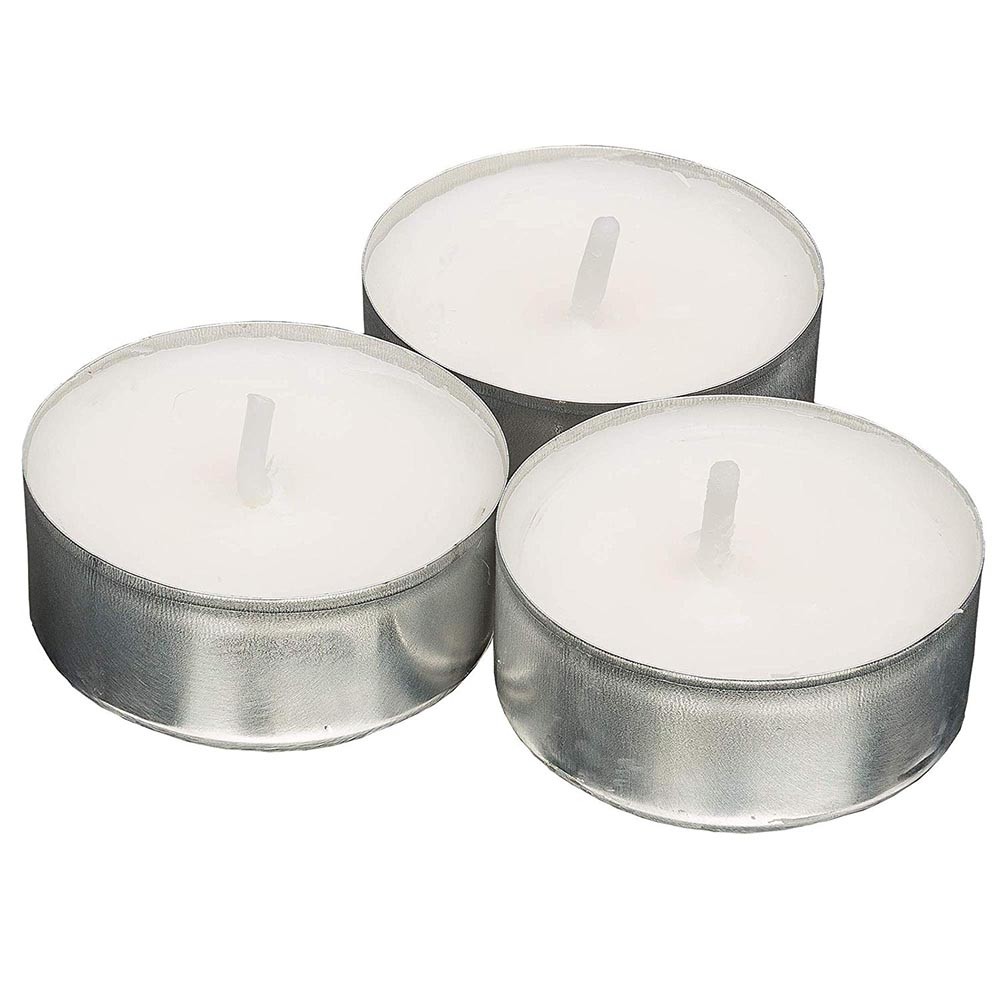 50 T-LIGHT Candela piccola tealights cera bianca con base metallo Candle tavola 