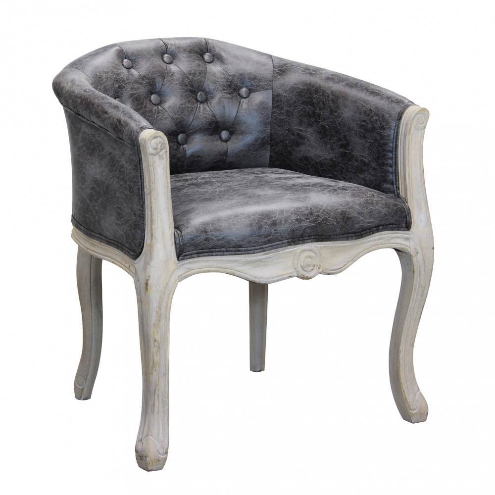 Image of Poltrona vintage in ecopelle in Legno cm 61x61x71 - DUNPHI Colore: Grigio