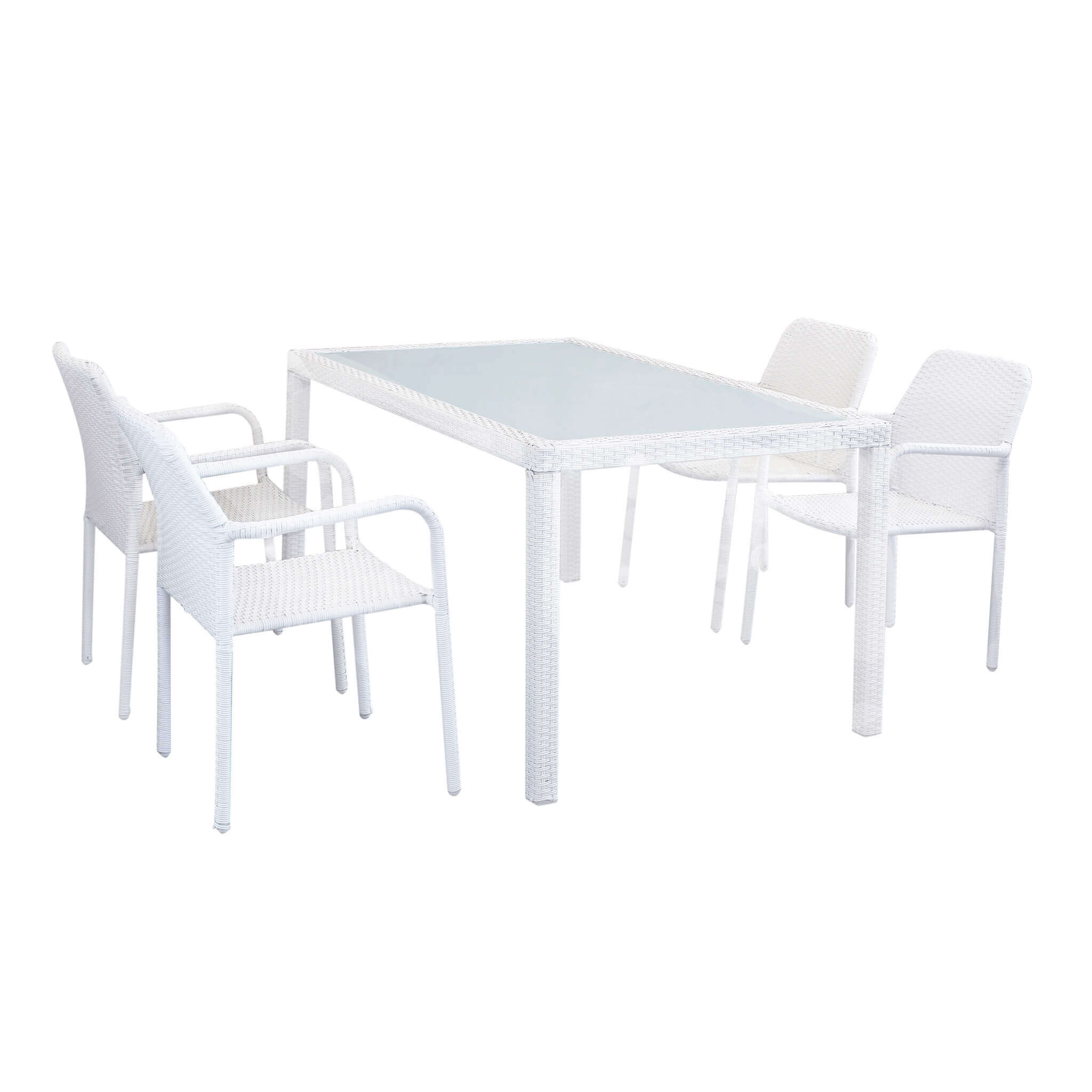 AXEL - set tavolo da giardino con sedie con piano in vetro 150x90 Posti: 4, Colore: Bianco