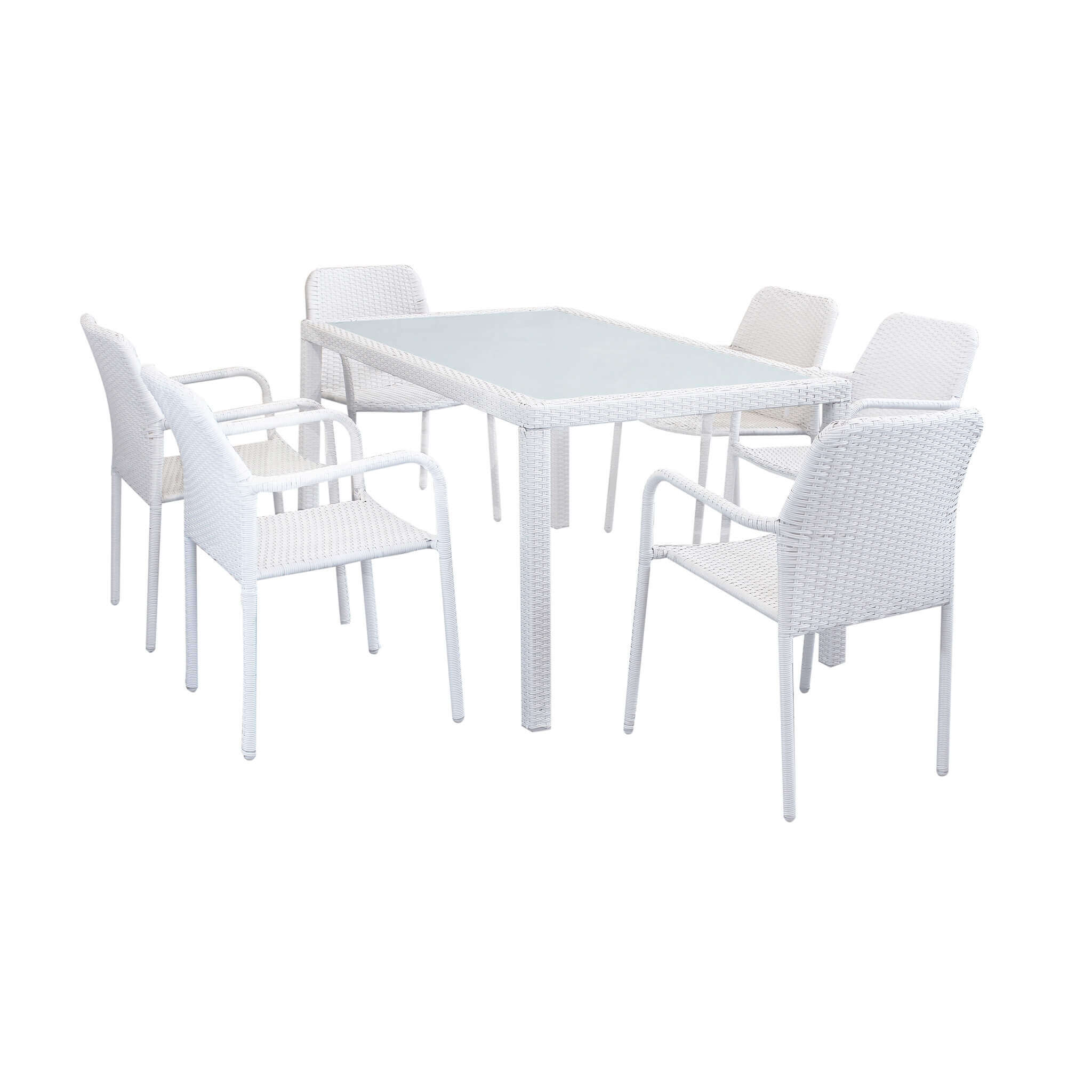AXEL - set tavolo da giardino con sedie con piano in vetro 150x90 Posti: 6, Colore: Bianco