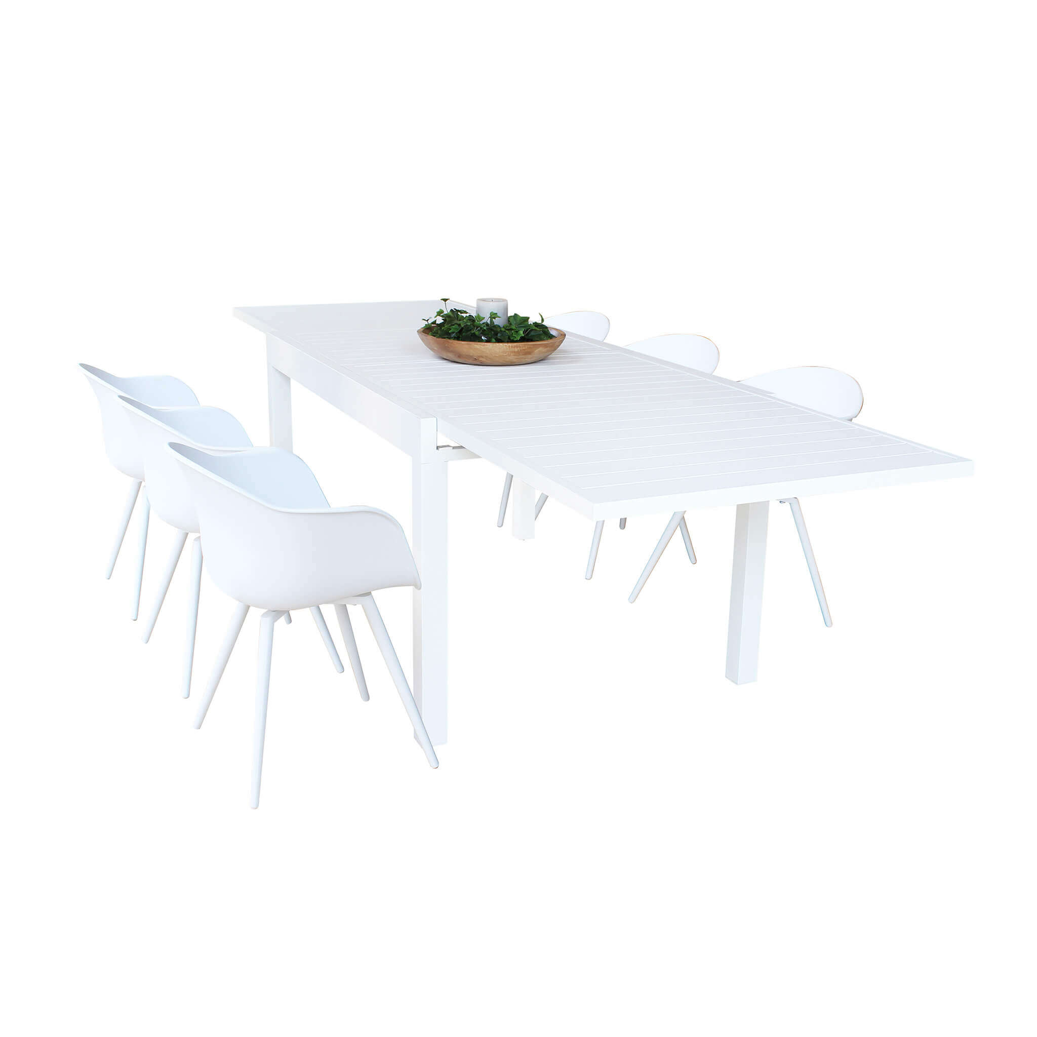 DEREK - set tavolo da giardino con sedie in alluminio cm 135/270x90x75 h Colore: Bianco, Posti: 6