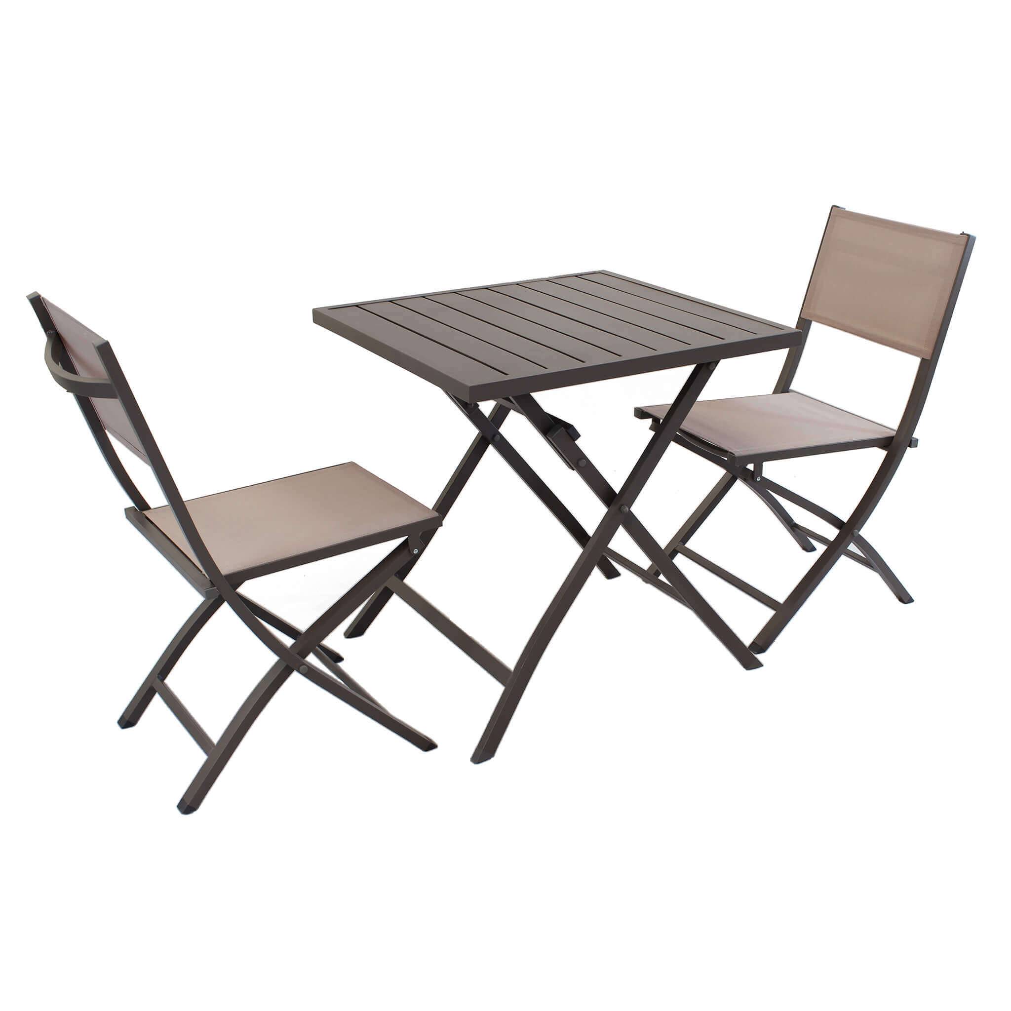 DANIEL - set tavolo da giardino con sedie pieghevole salvaspazio in alluminio 70x70 Colore: Taupe, Posti: 2
