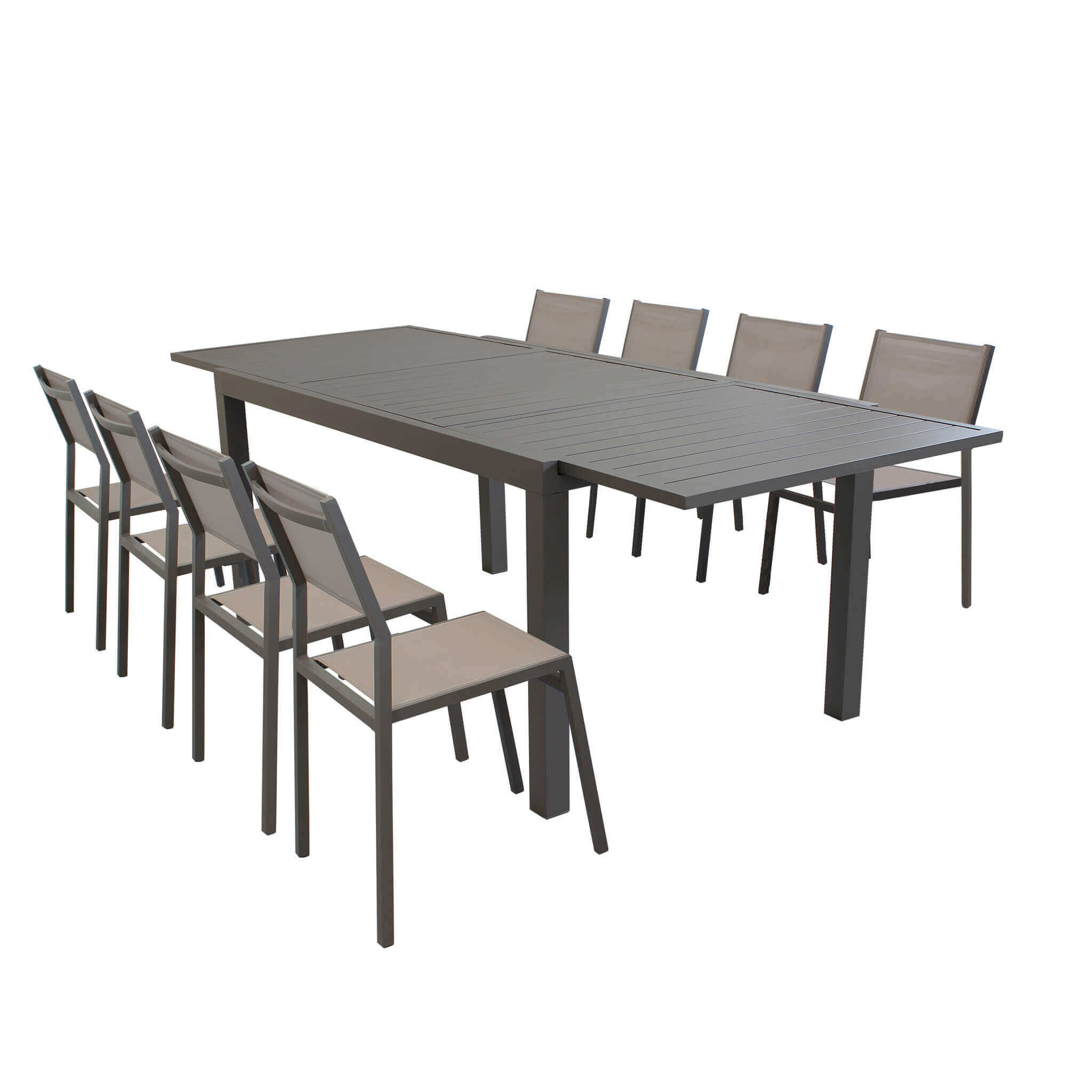 DAVID - set tavolo da giardino con sedie rettangolare allungabile 200/300x100 Posti: 8, Colore: Taupe