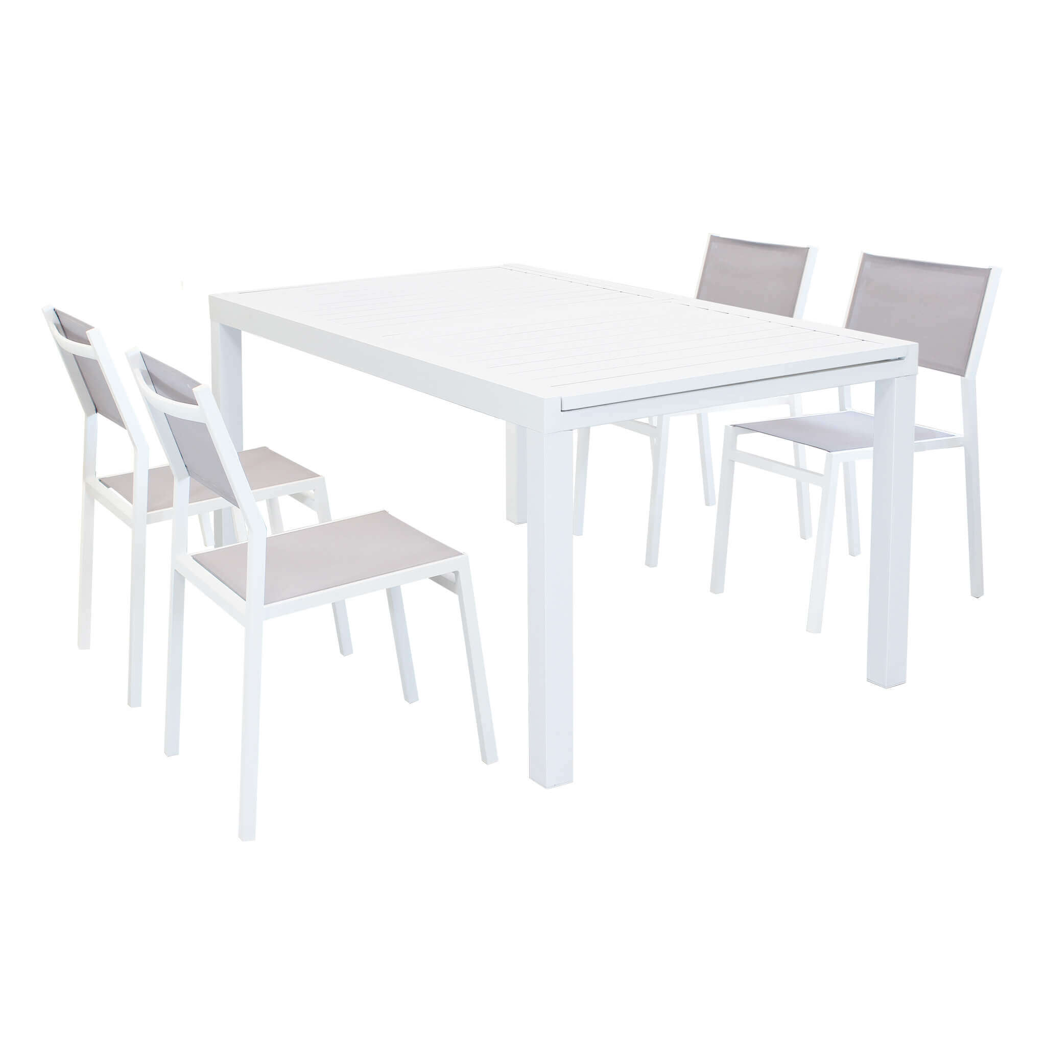 DAVID - set tavolo da giardino con sedie rettangolare allungabile 160/240x90 Colore: Bianco, Posti: 4