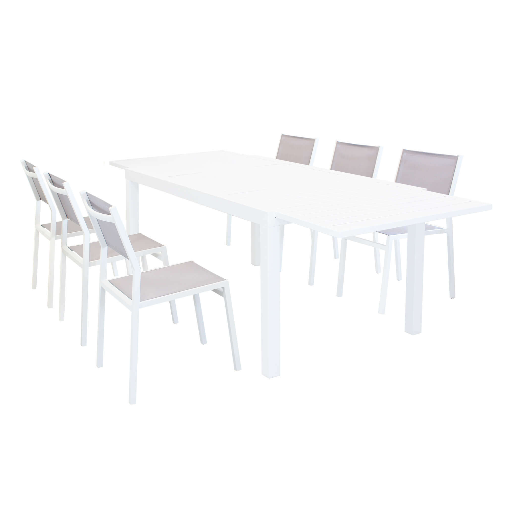 DAVID - set tavolo da giardino con sedie rettangolare allungabile 160/240x90 Colore: Bianco, Posti: 6