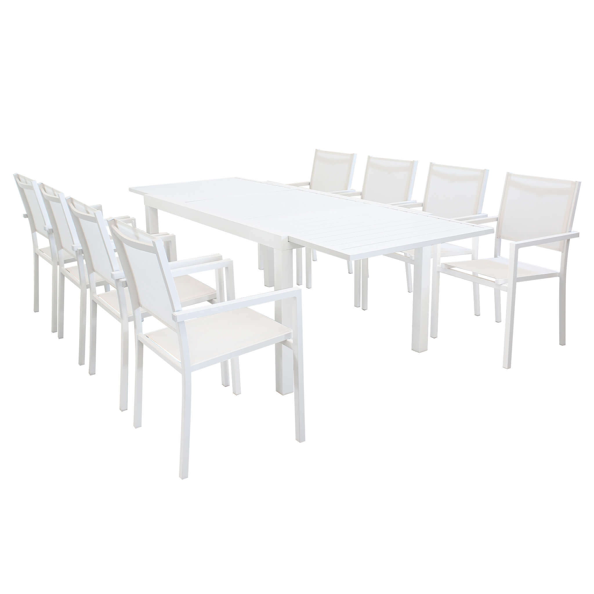 DAVID - set tavolo da giardino con sedie allungabile 160/240x90 Posti: 8, Colore: Bianco