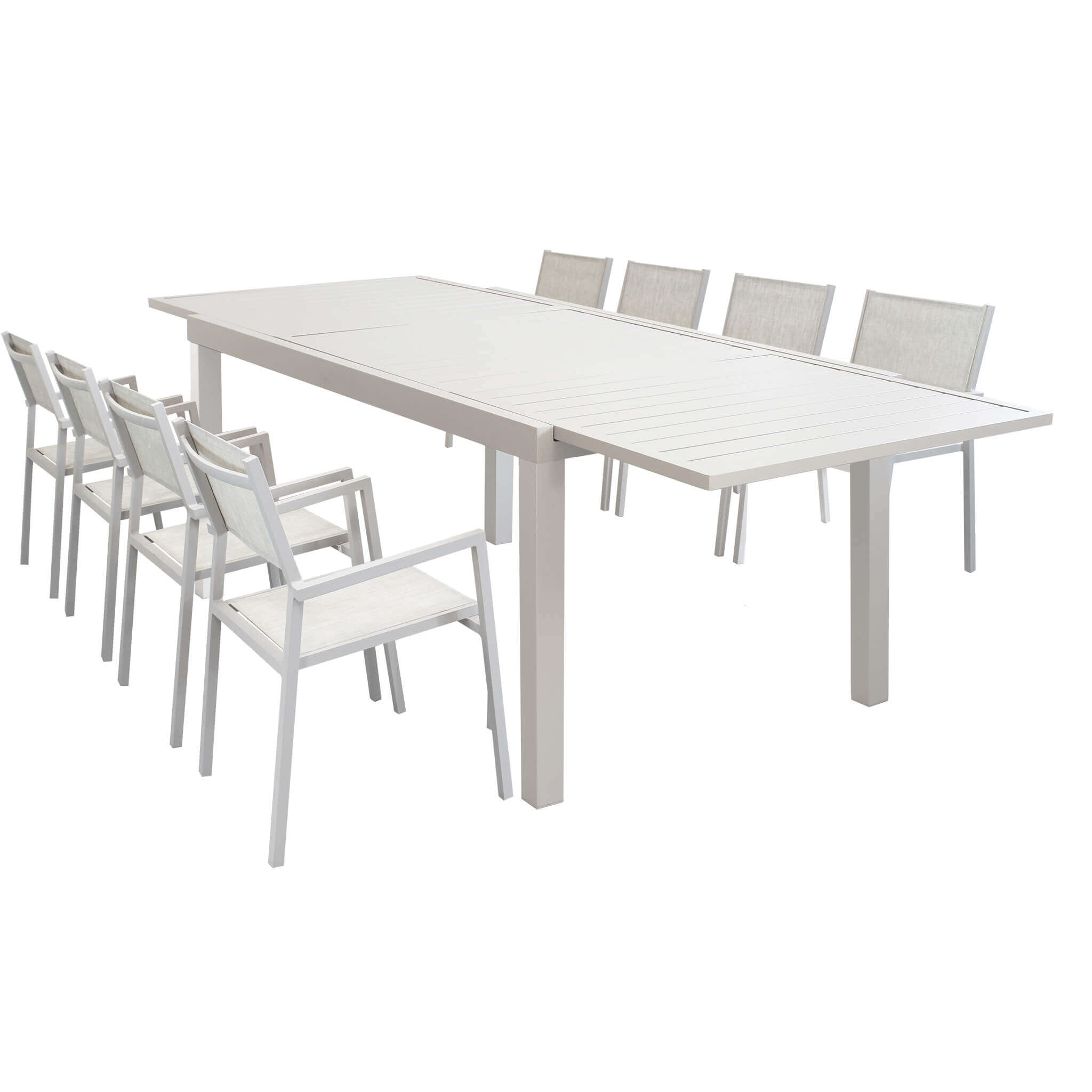 DAVID - set tavolo da giardino con sedie 160/240x90 struttura e piano in alluminio Colore: Tortora, Posti: 8