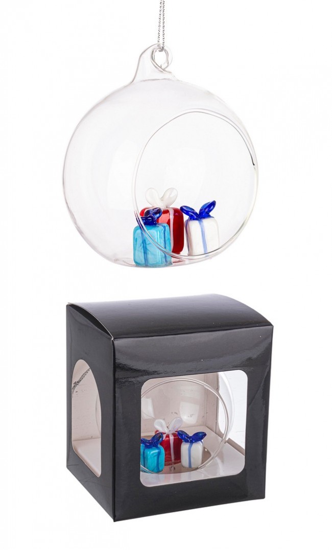 Sfera Aperta vetro Yule con 3 Regali e Scatola Diametro 80cm (6 Pezzi)