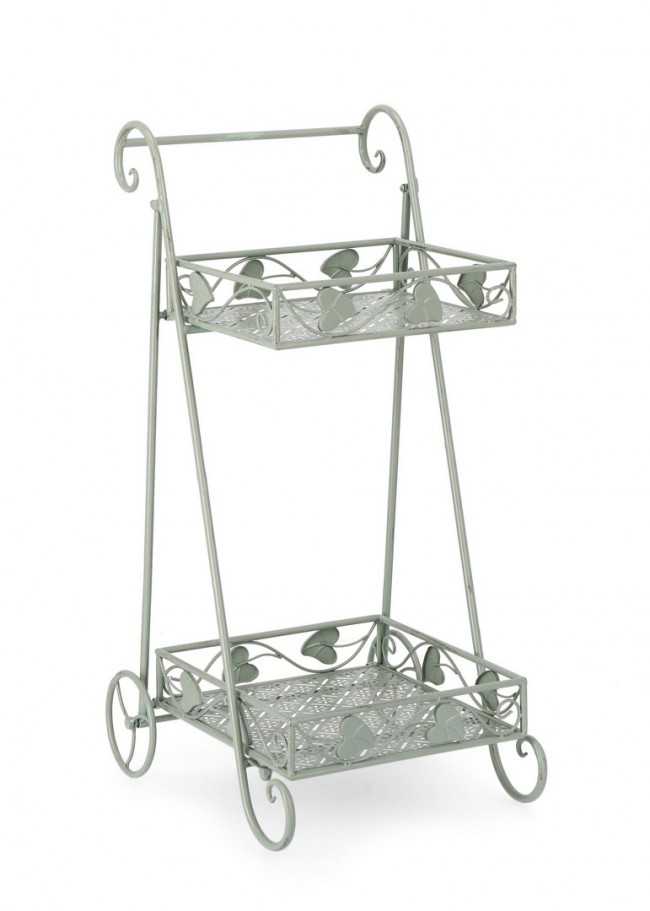 Porta Fiore 4 piani rettangolare Salvia con Ruote (4 Pezzi)