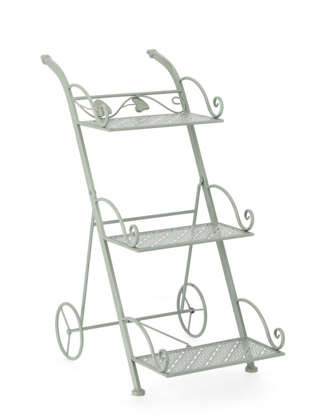 Porta Fiore 3 piani rettangolare Salvia con Ruote (4 Pezzi) - GIANNA