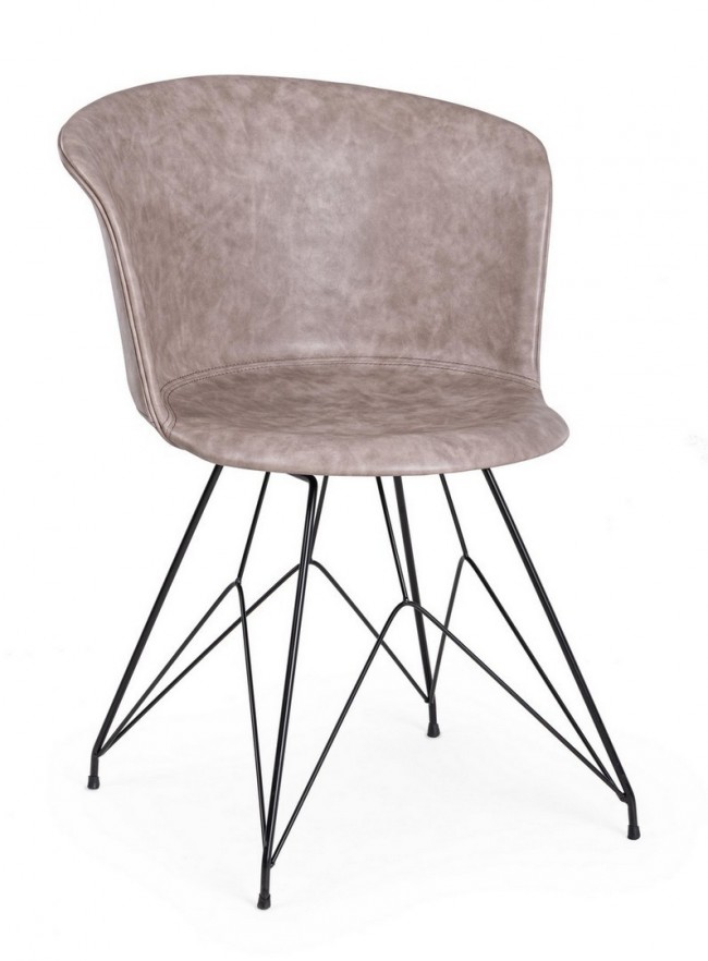 Image of Sedia nera in Ecopelle Beige Vintage (2 Pezzi) - LOFT