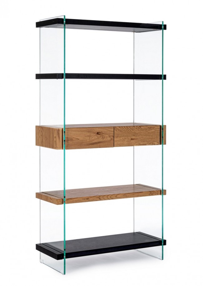 Libreria 4 piani 2 cassetti Wood nera - SARA