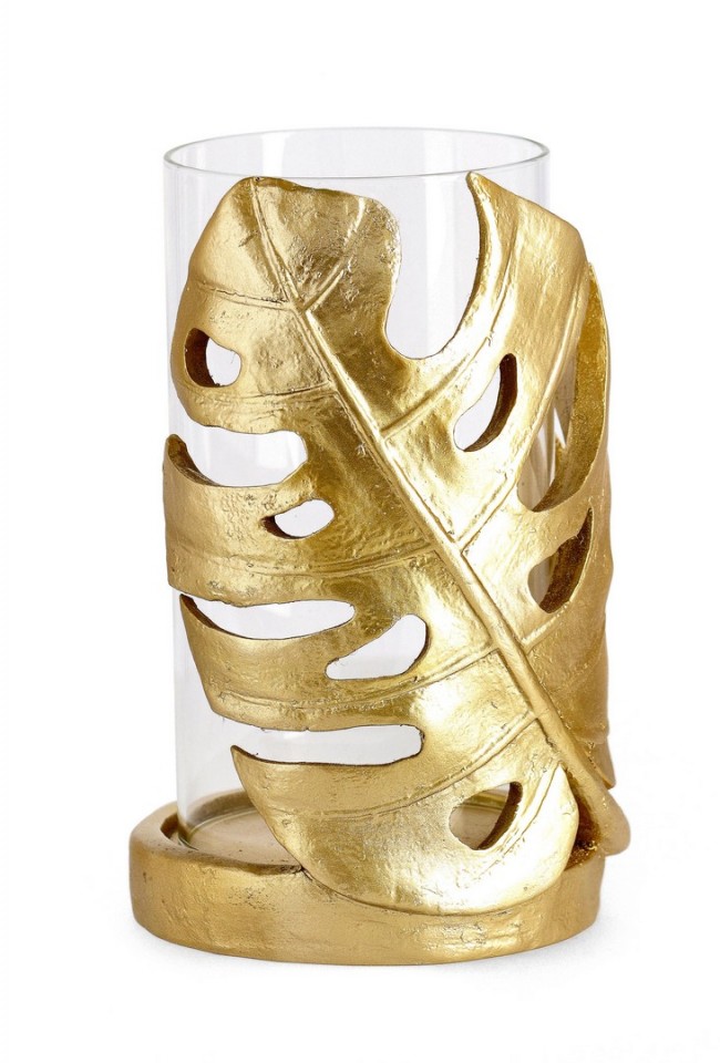 Porta Candela Palong Foglia Monstera Oro H23