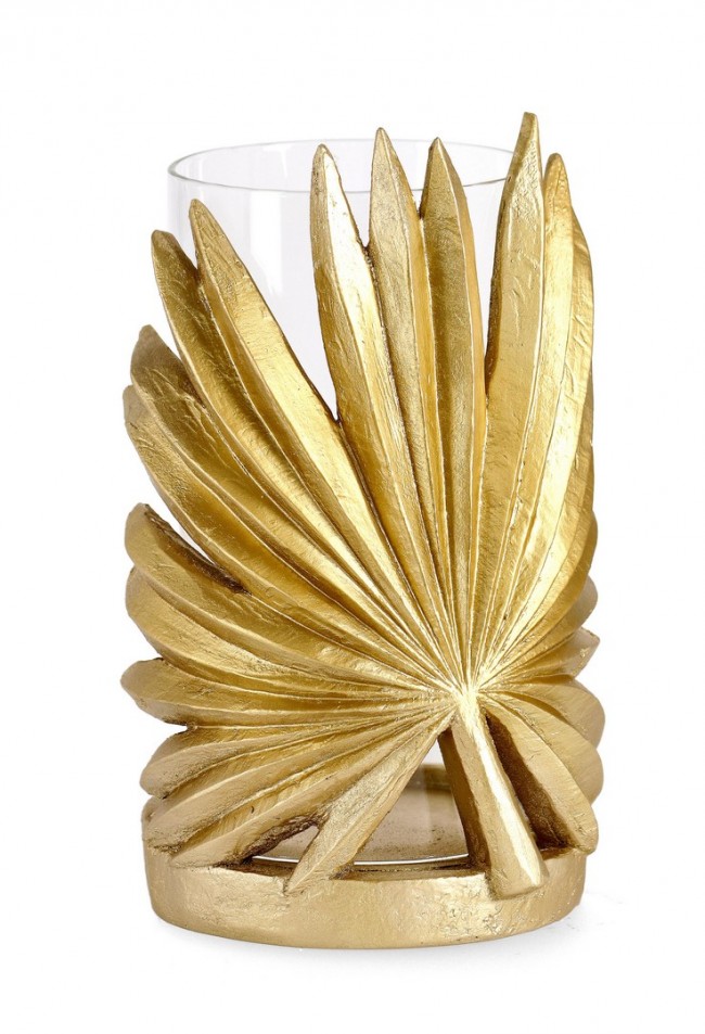 Porta Candela Palong Foglia Palma Oro H21,5