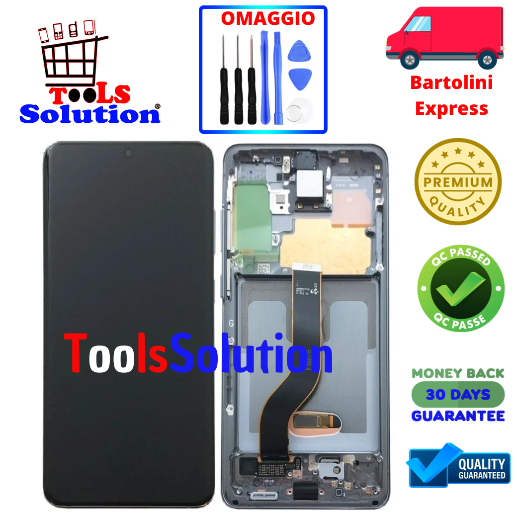DISPLAY LCD SAMSUNG S20+ PLUS SOFT OLED COMPLETO CON FRAME COSMIC GREY GRIGIO