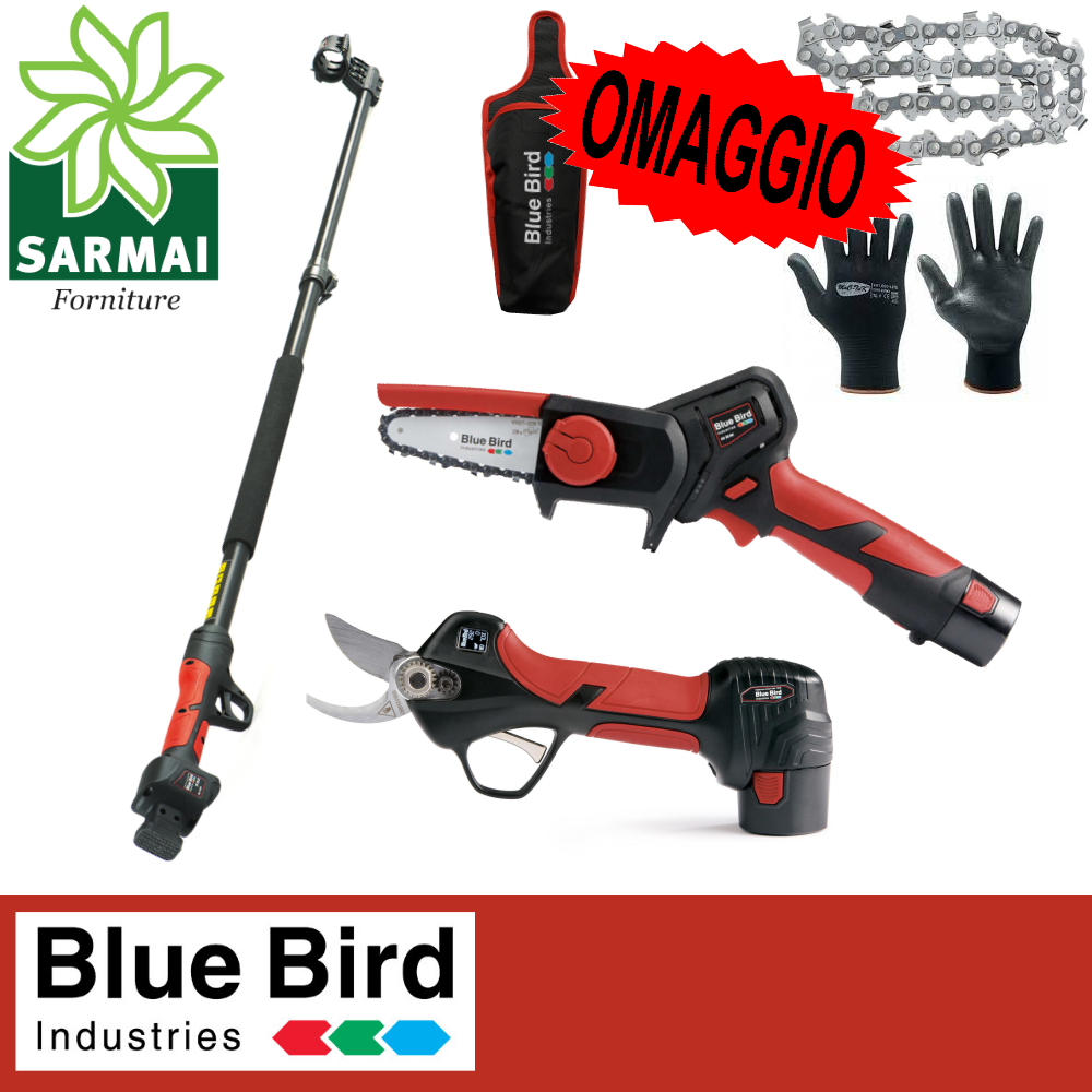 Asta telescopica Forbici Potatore mini motosega batteria BLUE BIRD kit potatura