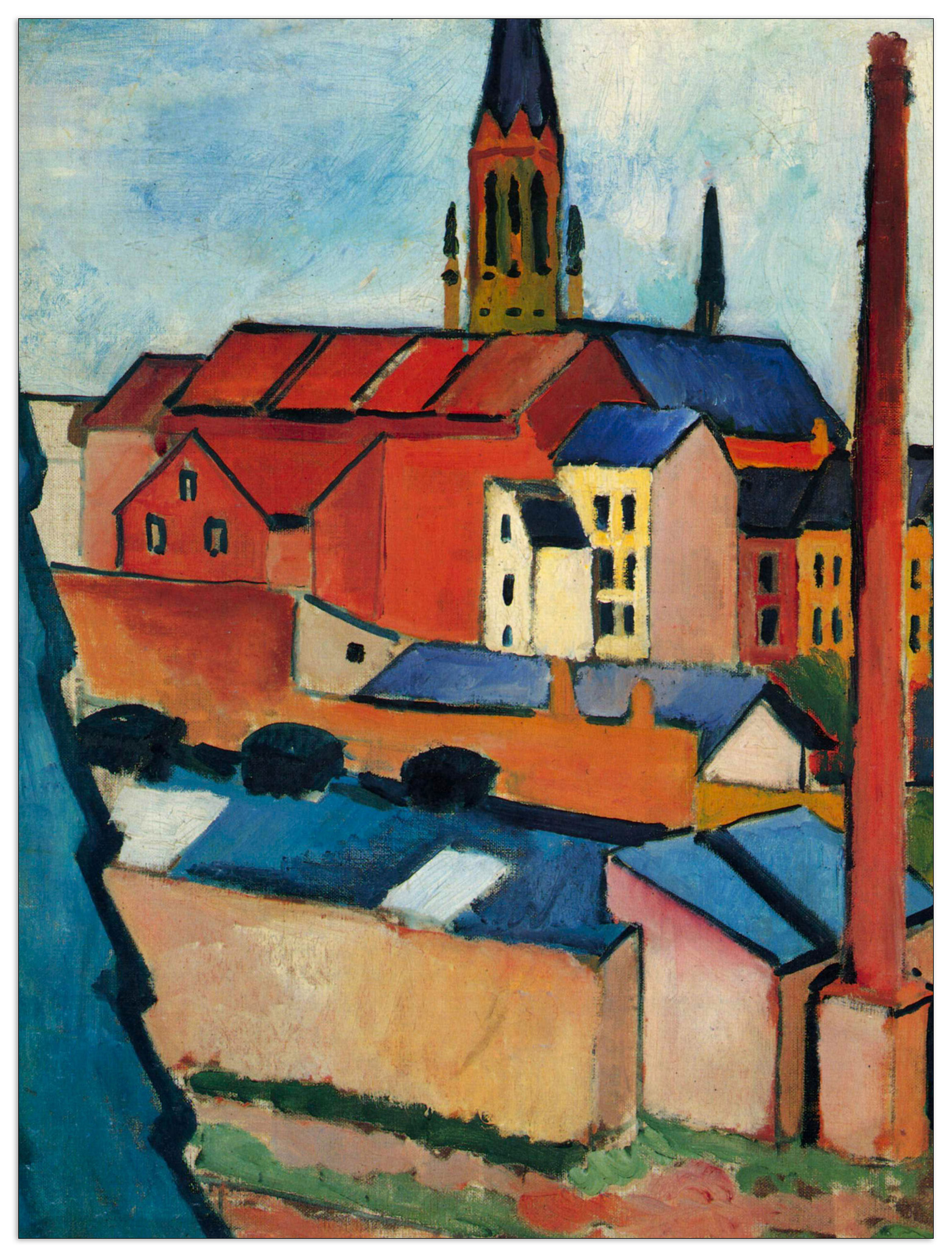 Pann. MDF - St. Mary's Church with houses and chimney - Macke August 90X 120 CM