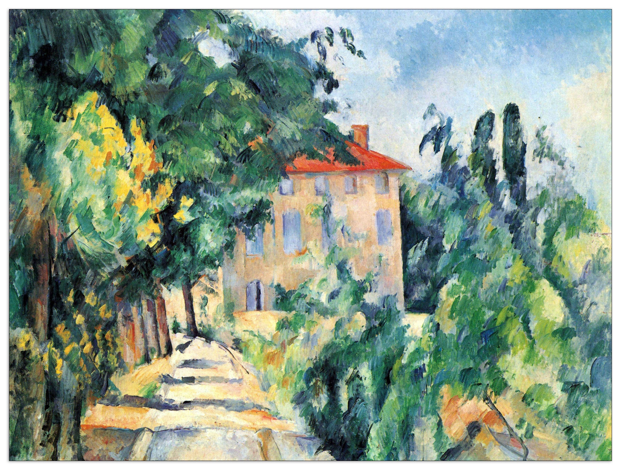 Pannello MDF-House with Red Roof -Cezanne Paul Wallart - Stampa  - 120X 90 CM