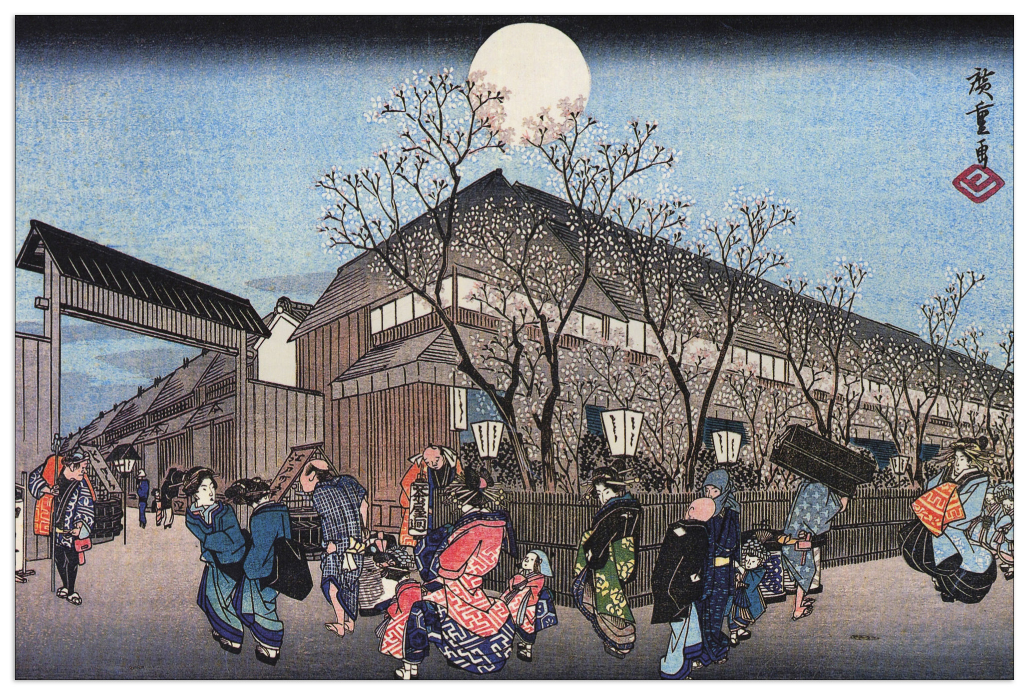 Pannello MDF - People walking under cherry trees at night - Hiroshige Utagawa 