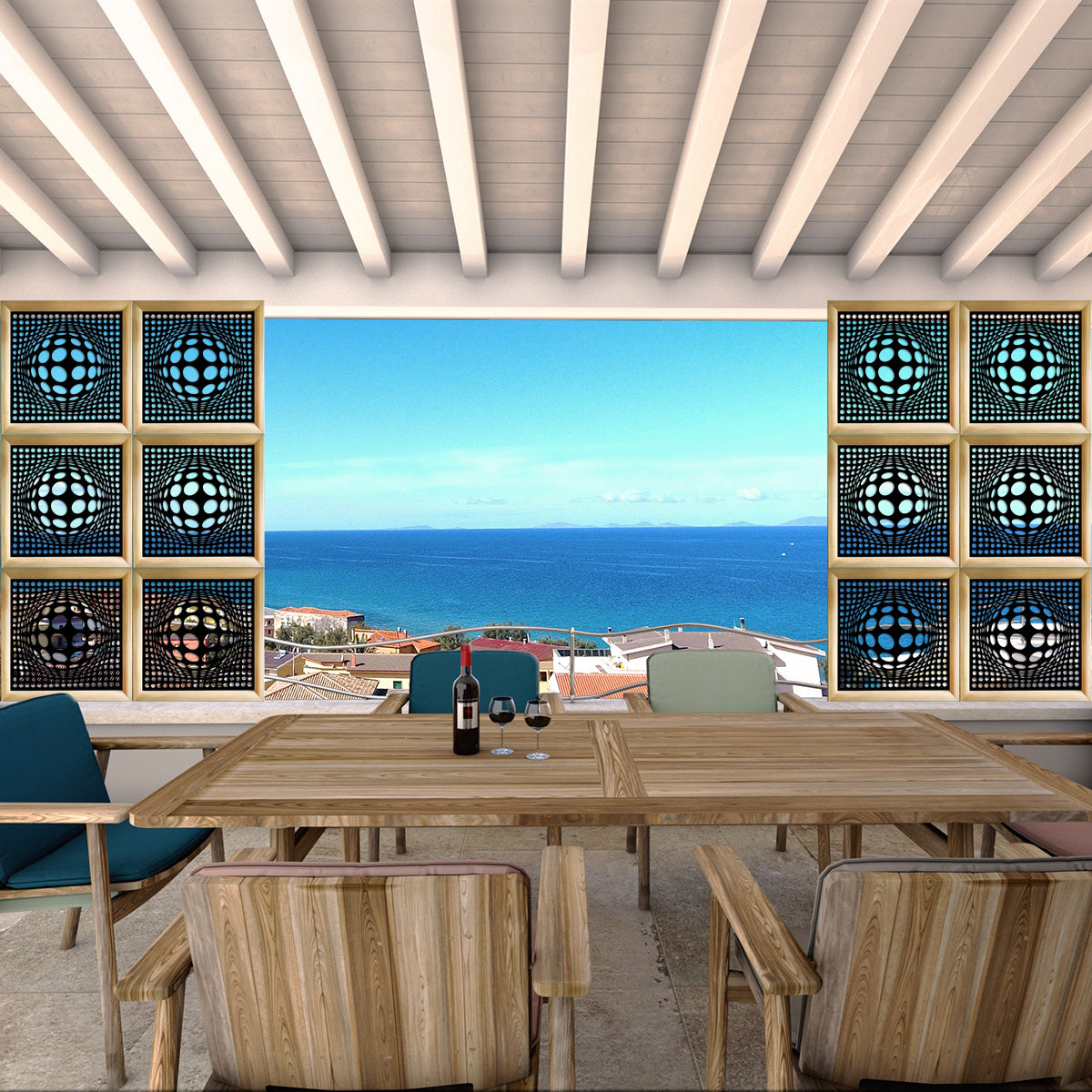 BALLS - Moduli Decorativi in Legno e PVC Misura: 73x73 cm, Colore: nero
