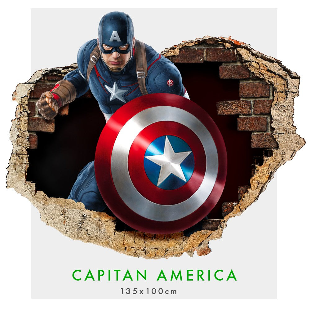 Image of Capitan America - Adesivi murali parete 3D wall sticker cameretta bimbi Misura: 150x100 cm