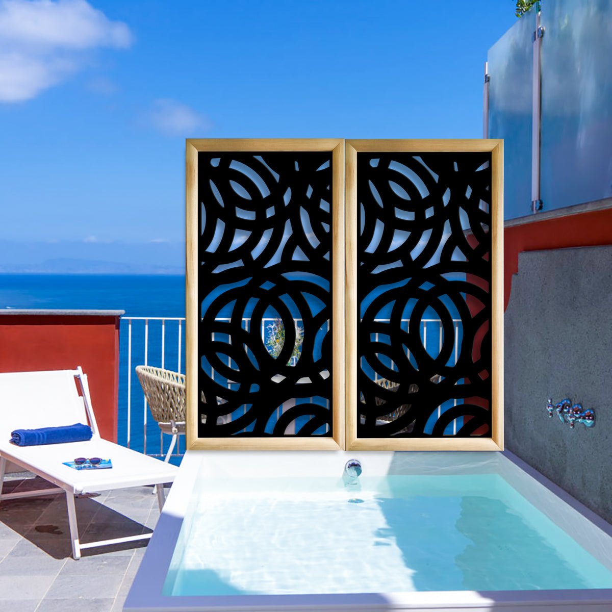 CERCHI LARGE - Moduli Decorativi in Legno e PVC Colore: nero, Misura: 73x148 cm