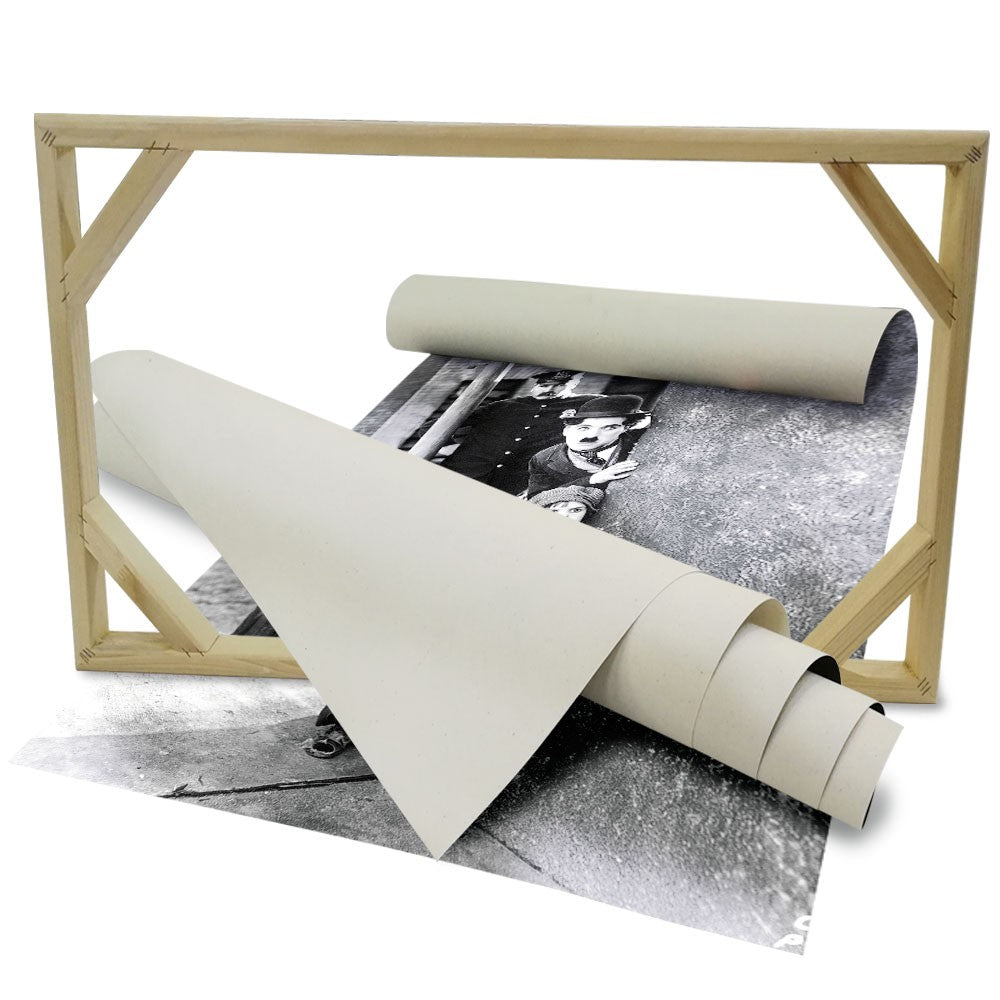 Charlie Chaplin & The Kid - stampa su tela in alta definizione con telaio in legno Misura: 100x140 cm