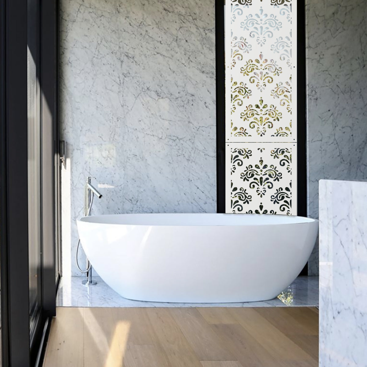 DAMASCO - Pannello in PVC traforato - Parasole Misura: 73x148 cm, Colore: bianco