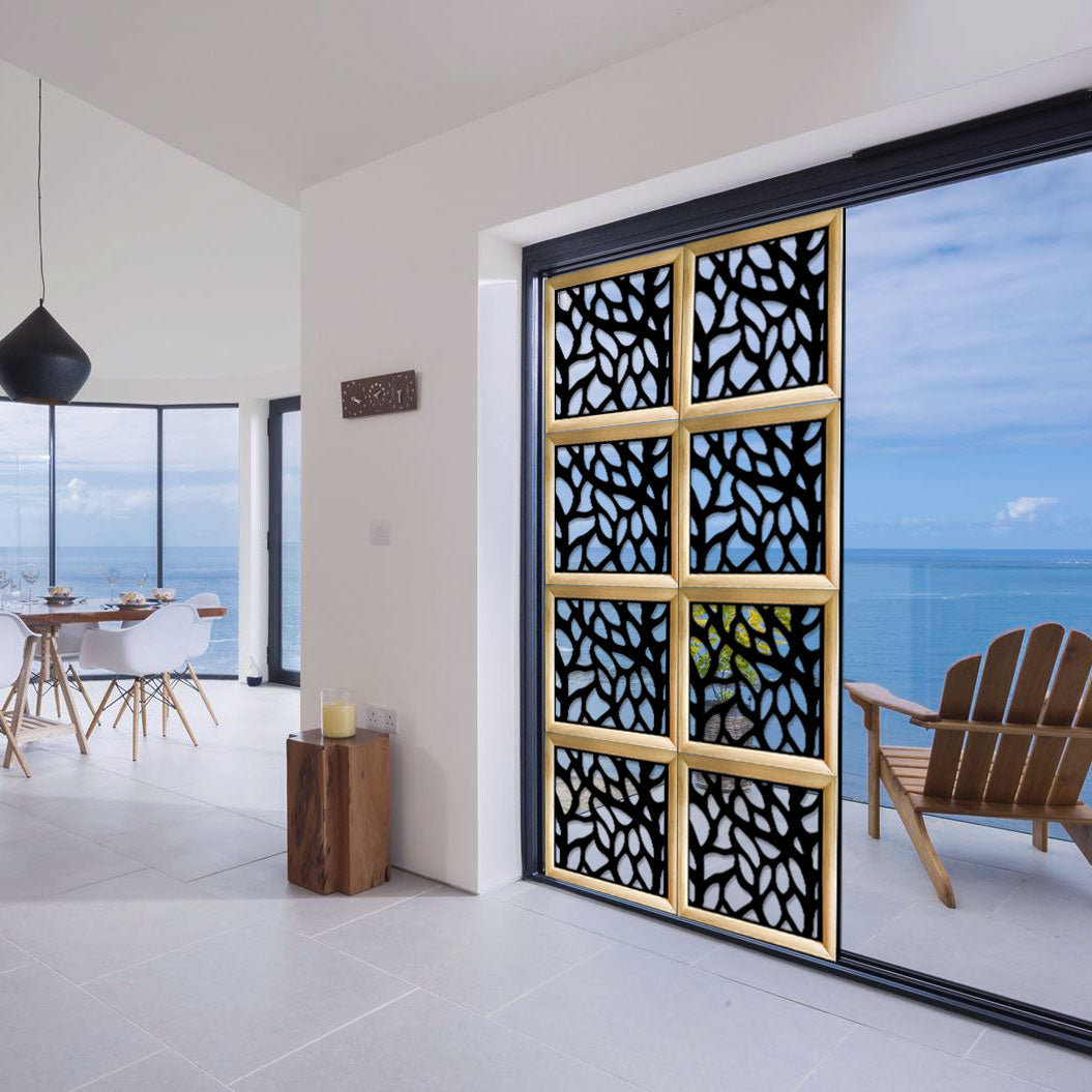 FOGLIE - Moduli Decorativi in Legno e PVC Misura: 98x98 cm, Colore: nero