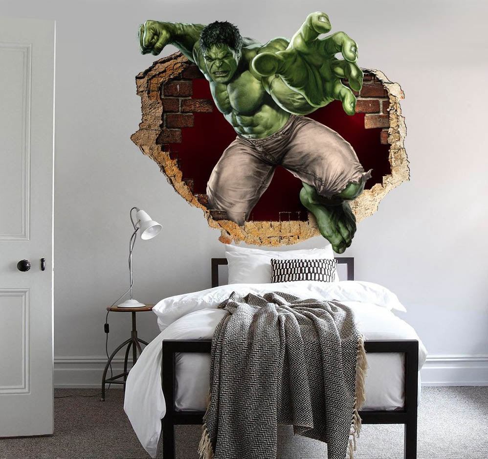 Image of Incrossoibile Hulk 2019 - Adesivi murali parete 3D wall sticker cameretta bimbi Misura: 150x100 cm