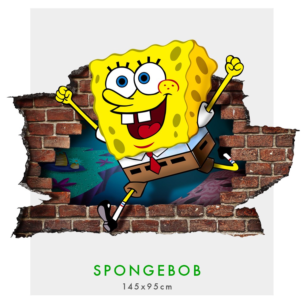 Image of SPONGEBOB - Adesivi murali parete 3D wall sticker cameretta bimbi Misura: 150x100 cm