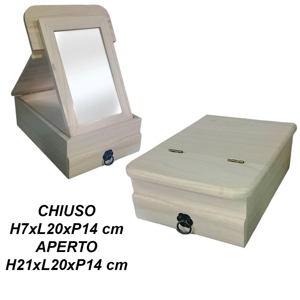 Scatola Portagioie donna con specchio porta gioielli oggetti legno decoupage