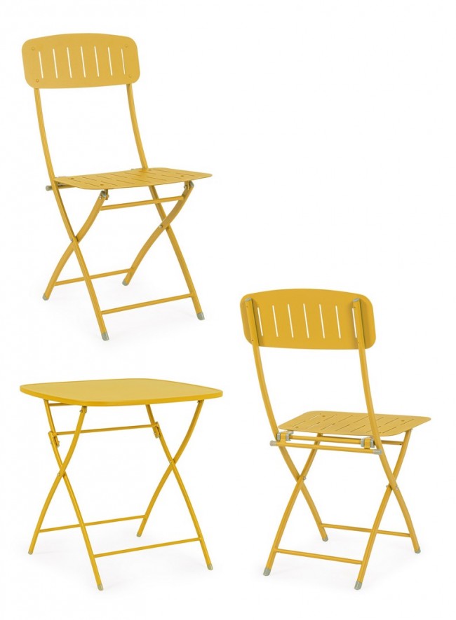 Set tavolo da terrazzo con sedie salvaspazio - YVONNE Colore: Giallo
