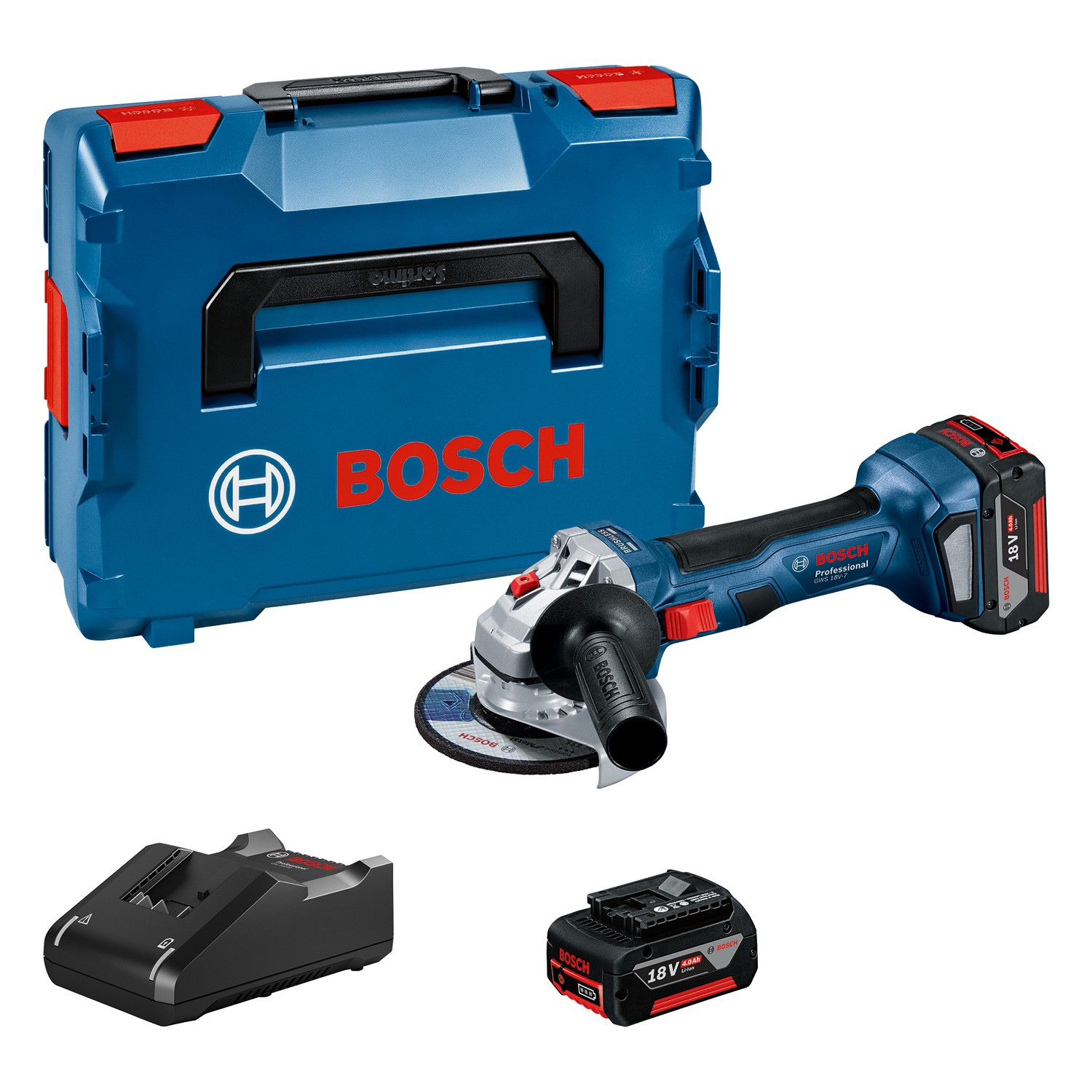 Image of Smerigliatrice angolare a batteria 18V Bosch brushless completa d.125mm GWS 18V-7