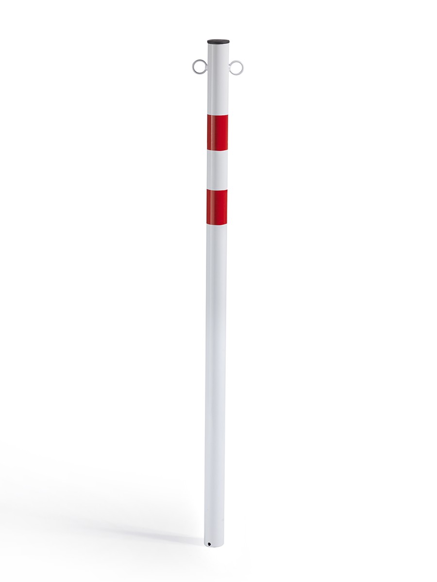 Paletto Segnaletico con Adesivi Rossi Catarifrangenti, Con Anelli per Catena in Acciaio, Colore Bianco e Rosso