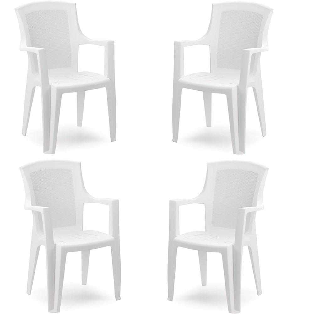 Sedie con braccioli in resina bianca effetto rattan set Poltrone