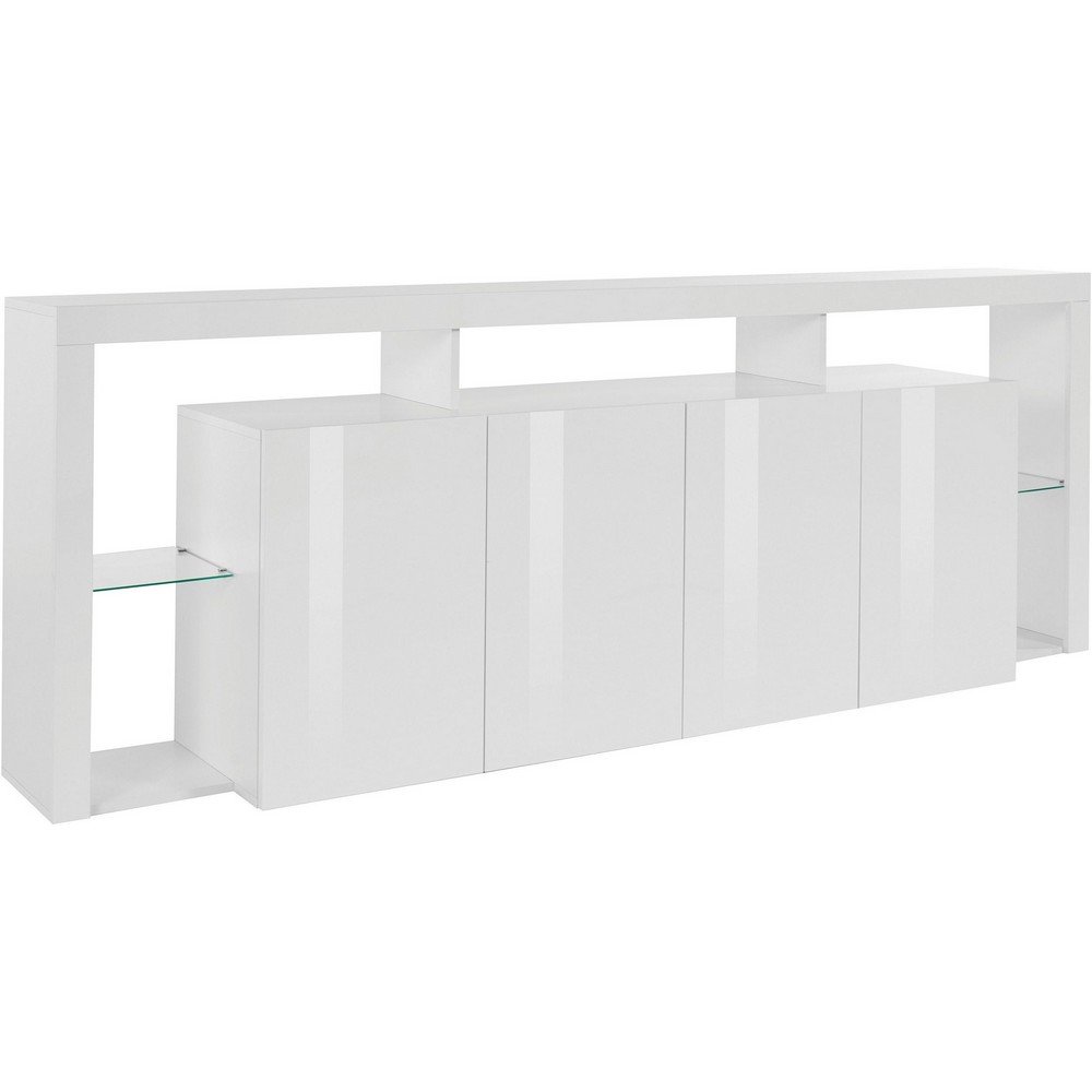 Madia moderna 4 ante 220x40x80cm - SOLSTICE Colore: bianco laccato lucido