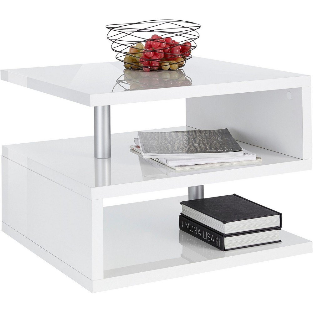 Tavolino da caffè doppio ripiano 55x55x41,5cm - ASTRA Colore: bianco laccato lucido