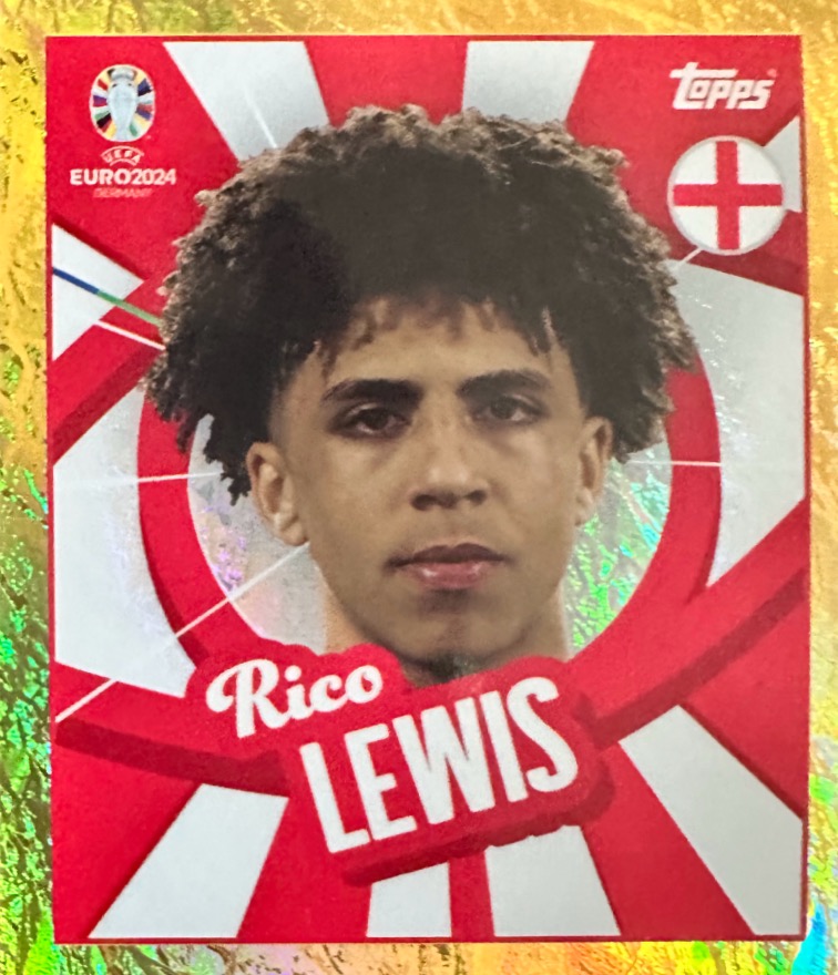 (764) N. ENG-PTW Rico Lewis  Gold Parallela - Euro 2024 Swiss Topps