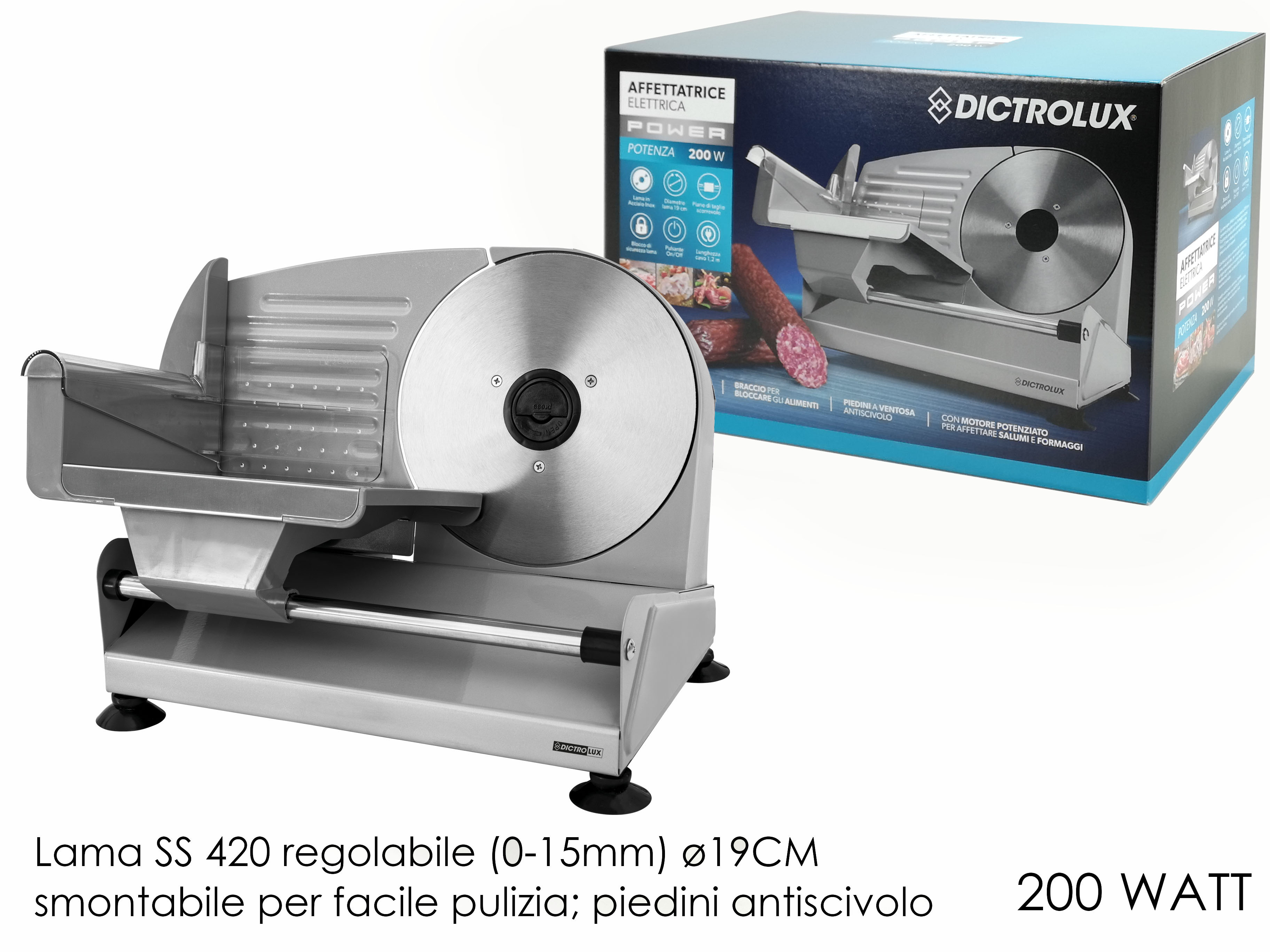 Affettatrice elettrica 200w affetta taglia salumi pane formaggio lama cm 19 per