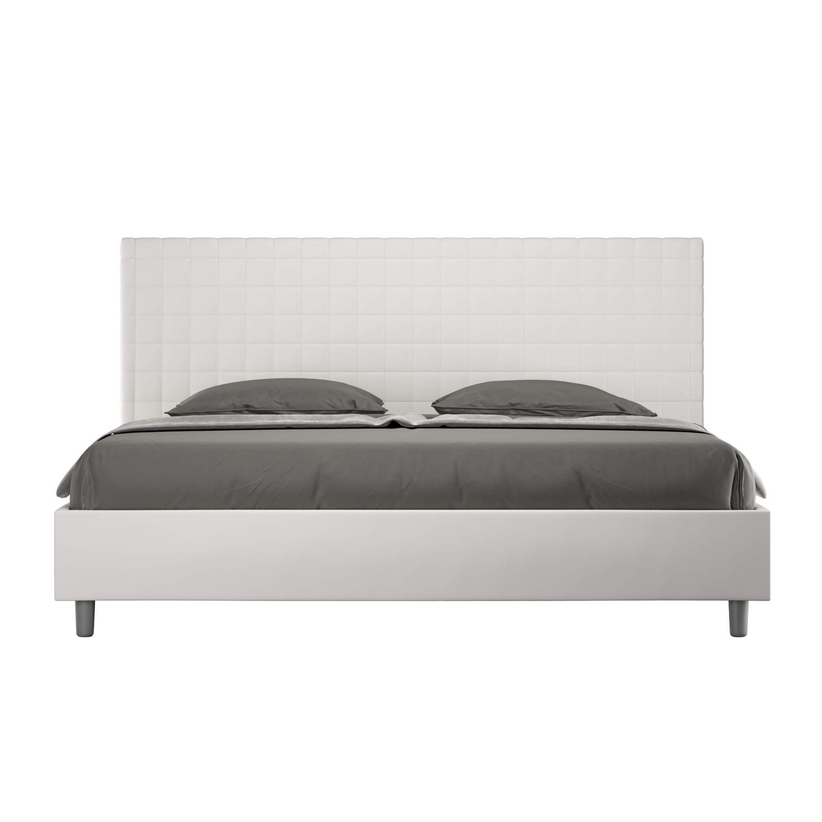 Letto Matrimoniale King size rivestito in Similpelle - SUNNY Colore: Bianco, Tipologia Letto: Con Rete, Dimensione Rete: 200x210