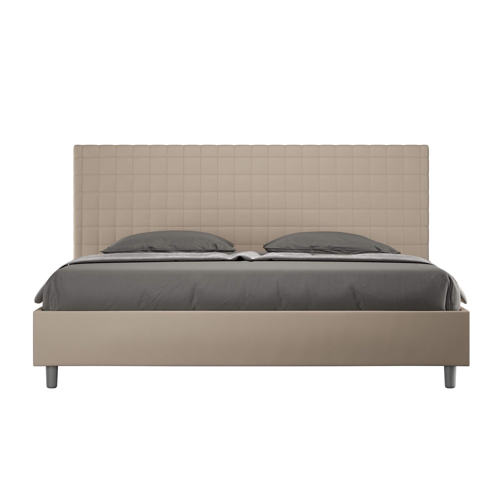 Letto Matrimoniale King size rivestito in Similpelle - SUNNY Dimensione Rete: 200x210, Tipologia Letto: Con Rete e Contenitore, Colore: Tortora