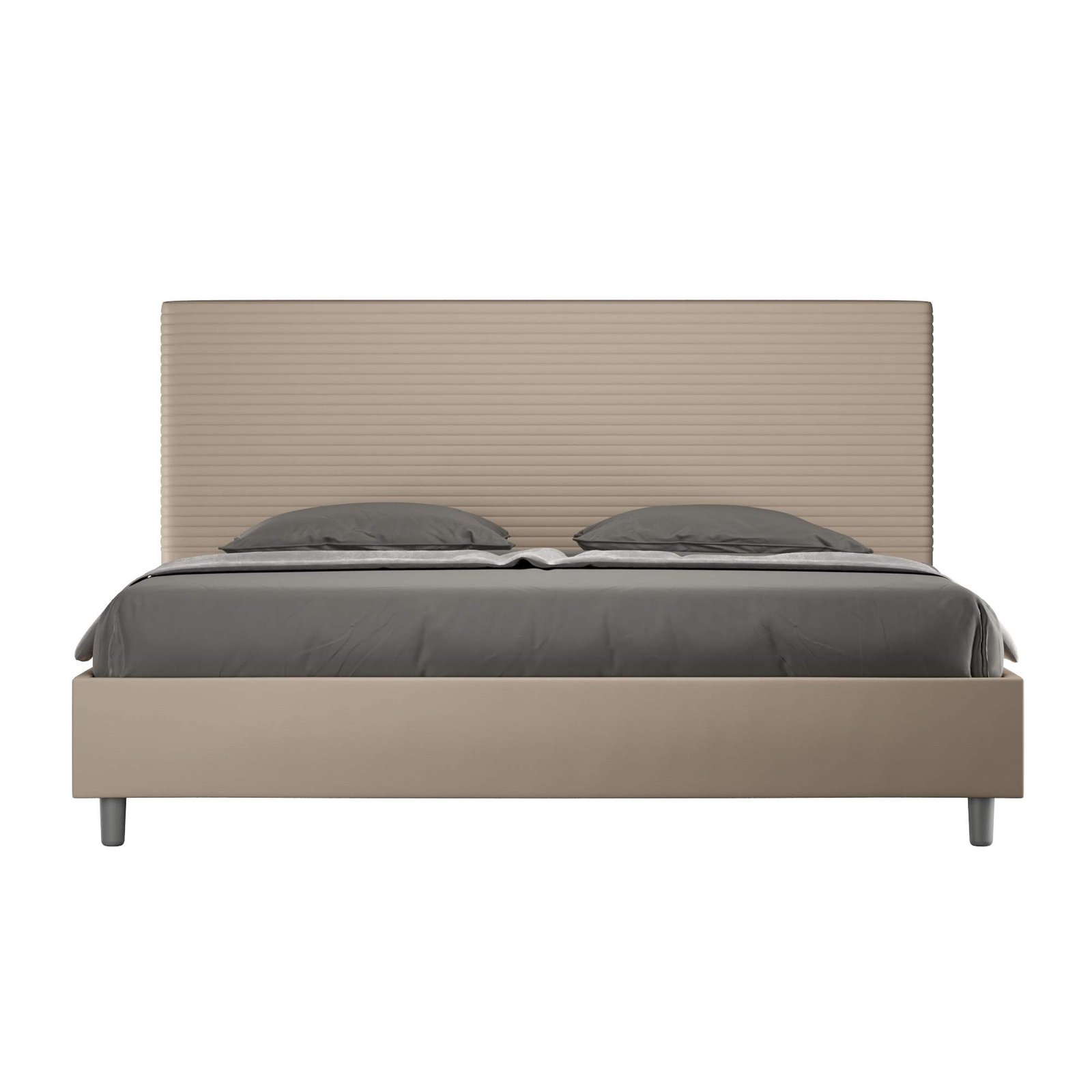 Letto Matrimoniale King size rivestito in Similpelle - FOCUS Tipologia Letto: Con Rete e Contenitore, Colore: Tortora, Dimensione Rete: 200x210