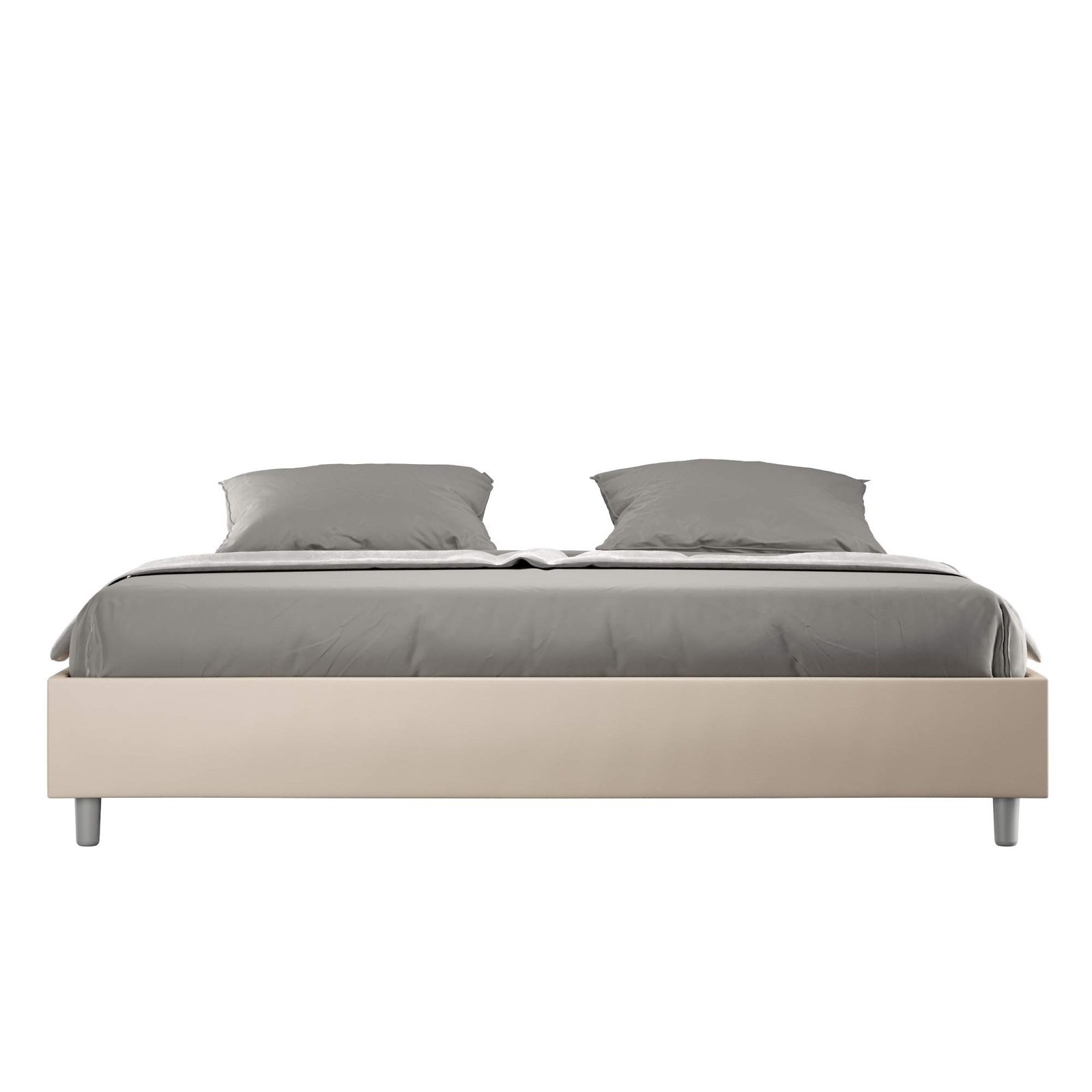 Letto Matrimoniale King size rivestito in Similpelle - AZELIA Dimensione Rete: 180x190, Tipologia Letto: Senza Rete, Colore: Tortora