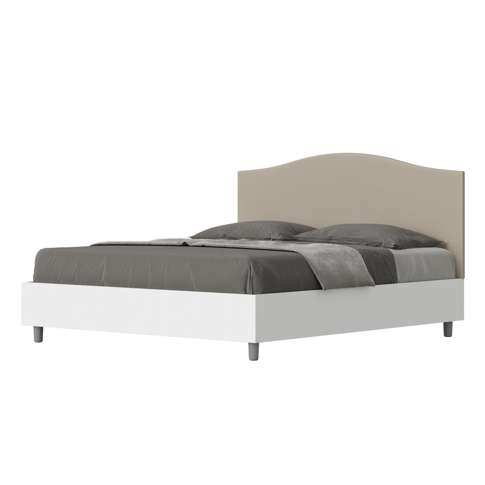 Letto Matrimoniale rivestito in Similpelle - GRACE Dimensione Rete: 160x200, Tipologia Letto: Alzata Doppia, Colore: Tortora