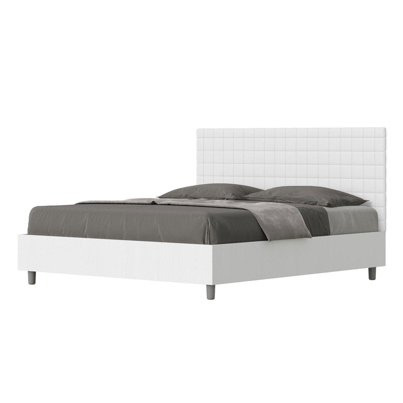 Letto Matrimoniale rivestito in Similpelle - BURMY Colore: Bianco, Tipologia Letto: Alzata Doppia, Dimensione Rete: 160x190