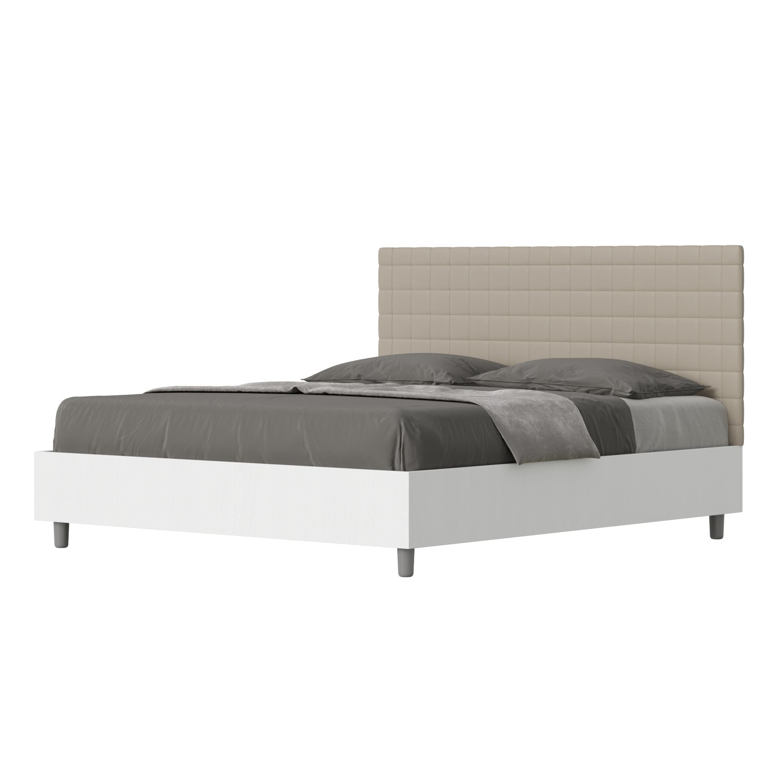 Letto Matrimoniale rivestito in Similpelle - BURMY Tipologia Letto: Alzata Doppia, Colore: Tortora, Dimensione Rete: 160x190
