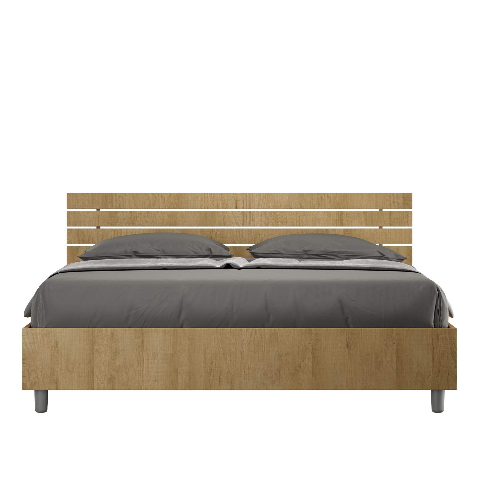 Letto Matrimoniale - ANKEL Dimensione Rete: 160x190, Colore: Quercia Natura, Tipologia Testata: Testata Inclinata, Tipologia Letto: Con Rete e Contenitore