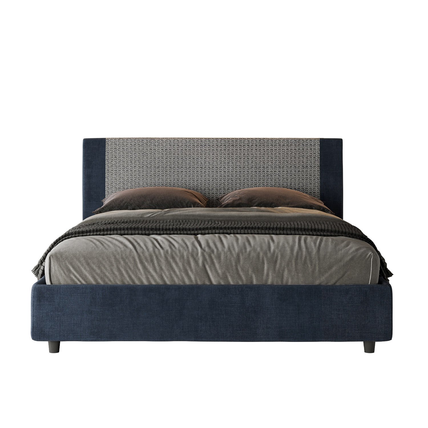 Letto Matrimoniale rivestito in Tessuto Labirinto - ROSAL Dimensione Rete: 160x190, Tipologia Letto: Con Rete, Colore: Blu/Blu