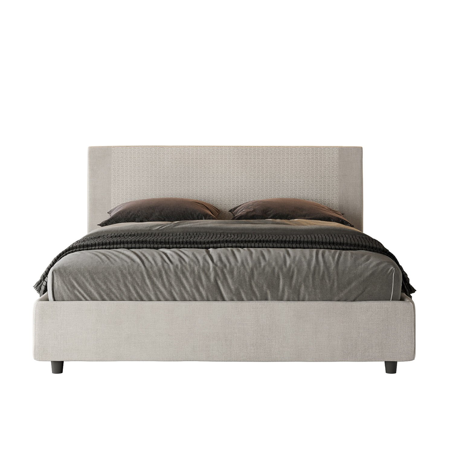 Letto Matrimoniale rivestito in Tessuto Labirinto - ROSAL Colore: Bianco/Bianco, Tipologia Letto: Con Rete, Dimensione Rete: 160x200
